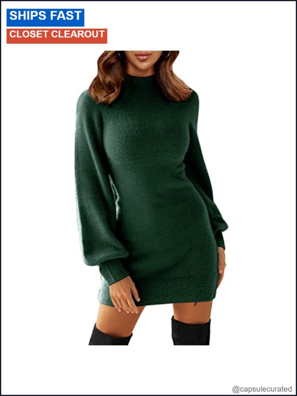 Women Long Sleeve Bodycon Sweater Dress Mock Neck Mini